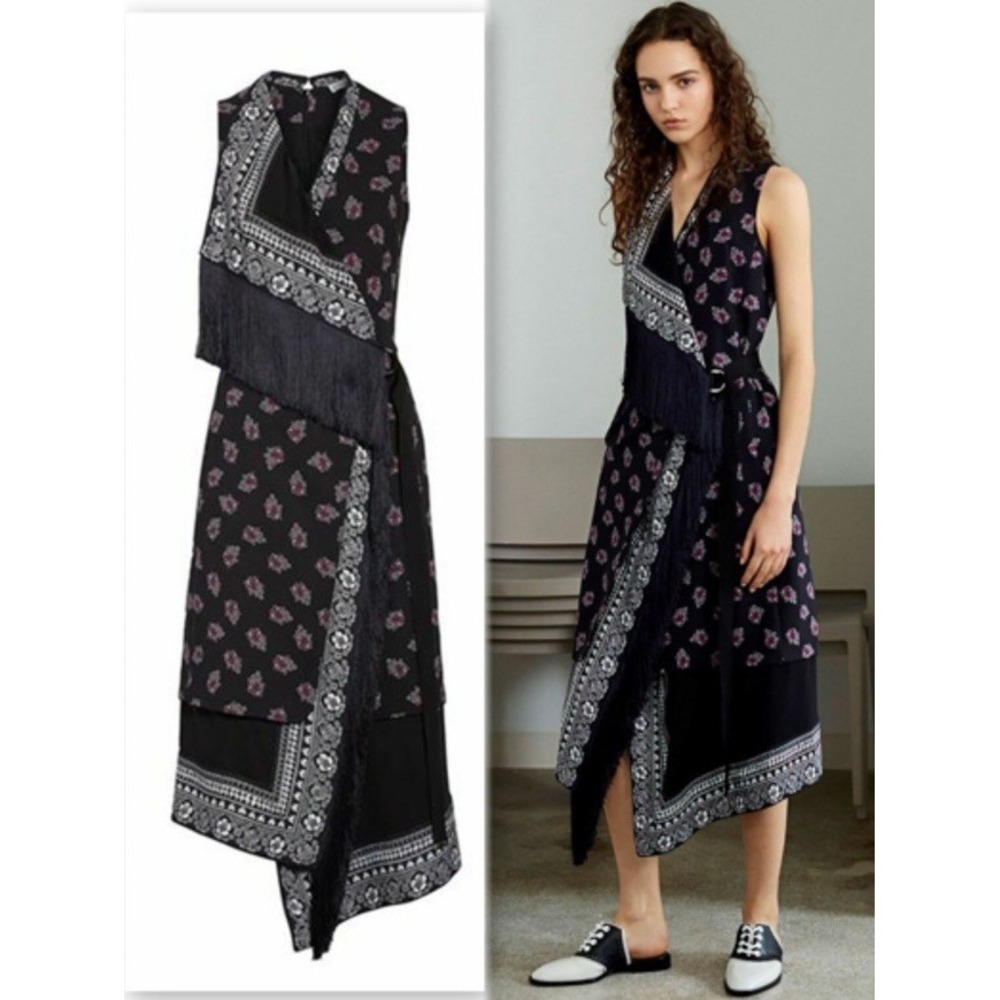 Altuzarra Sleeveless Bandana Print Silk Midi Dress Size 34 US 0 Retails $2395